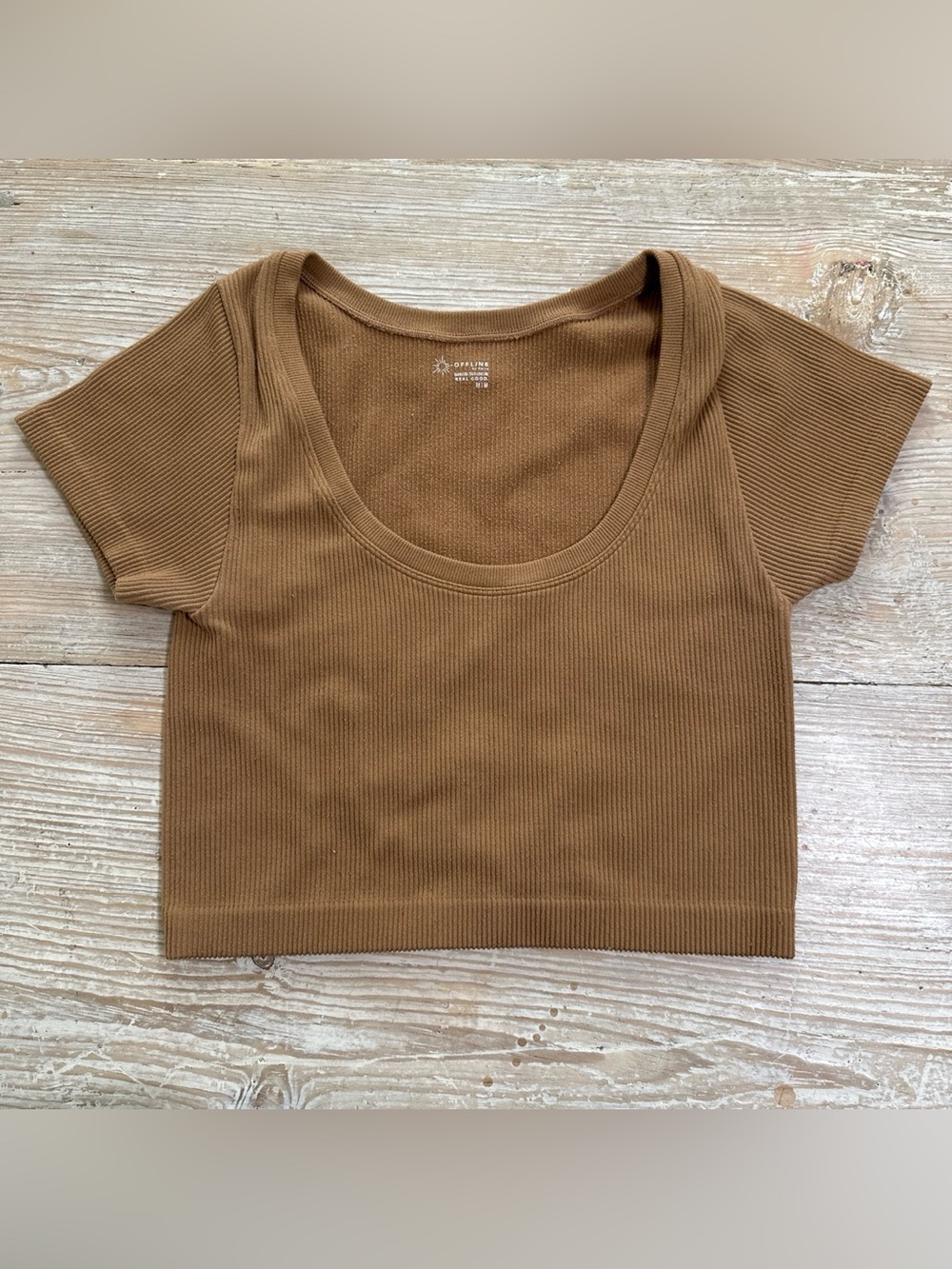 Offline by Aerie Ribbed Scoop Neck Crop Top - Brown